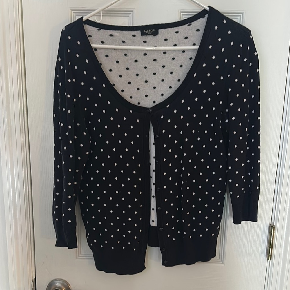 Talbots Black and White Polka Dot Cardigan Sweater